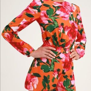 Sweetest Song Orange Floral Print Backless Long Sleeve Romper